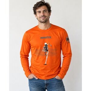 Team Ortho Monster Running Shirt Mens Large Orange Long Sleeve Skeleton Graphic